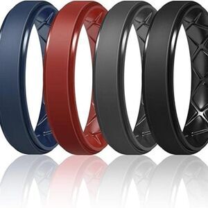 Ergonomic Breathable Men's Silicon Bands/Rings - Set of 4 - Size 11.5
